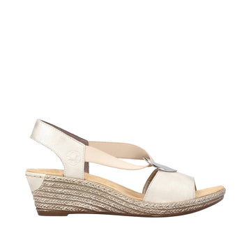 Womens Rieker 624H6 Beige Wedge Sandal - Beige Gold