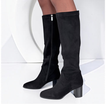 Womens Susst Layla Stretch Long Boots - Black Microfibre