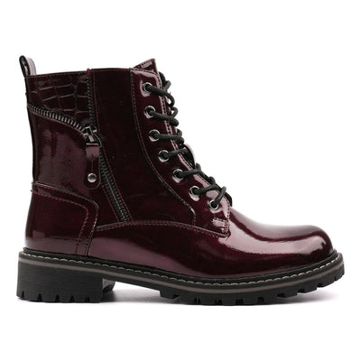 Womens Lunar Allison Patent Ankle Boots - Burgundy