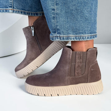 Womens Tamaris 85405 Mushroom Suede Ankle Boots - Mushroom Suede