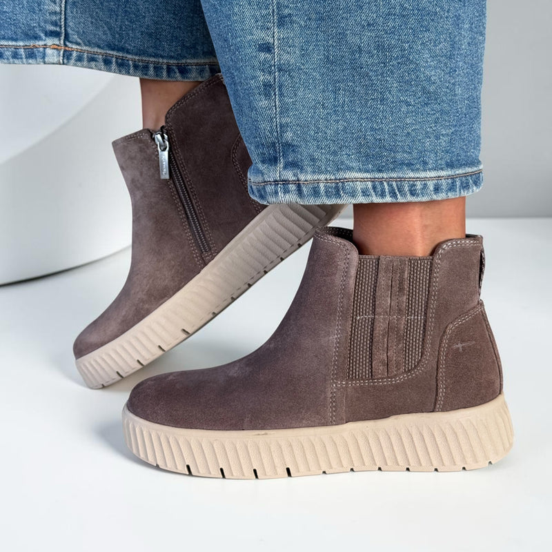 Womens Tamaris 85405 Mushroom Suede Ankle Boots - Mushroom Suede