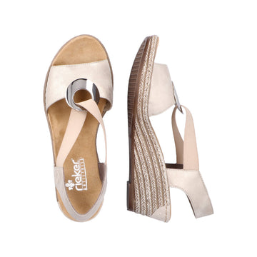 Womens Rieker 624H6 Beige Wedge Sandal - Beige Gold