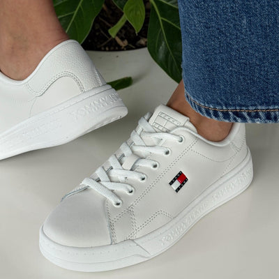 Womens Tommy Hilfiger Ecru Debossed Logo Cupsole Trainers - Ecru