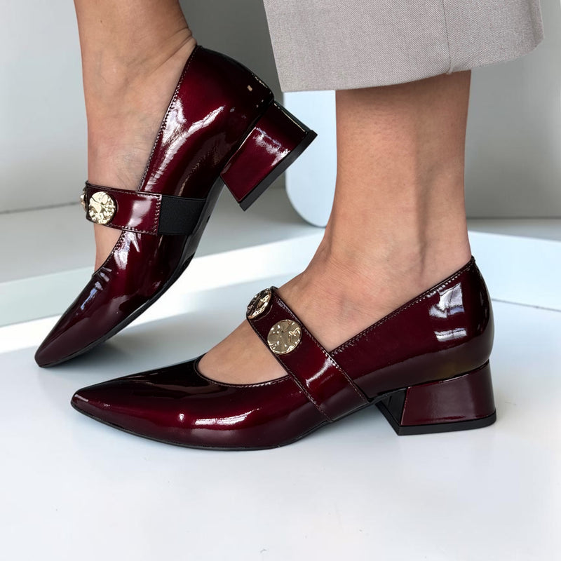 Womens Emis 7963 Mary Jane Court Shoes - Burgundy Patent