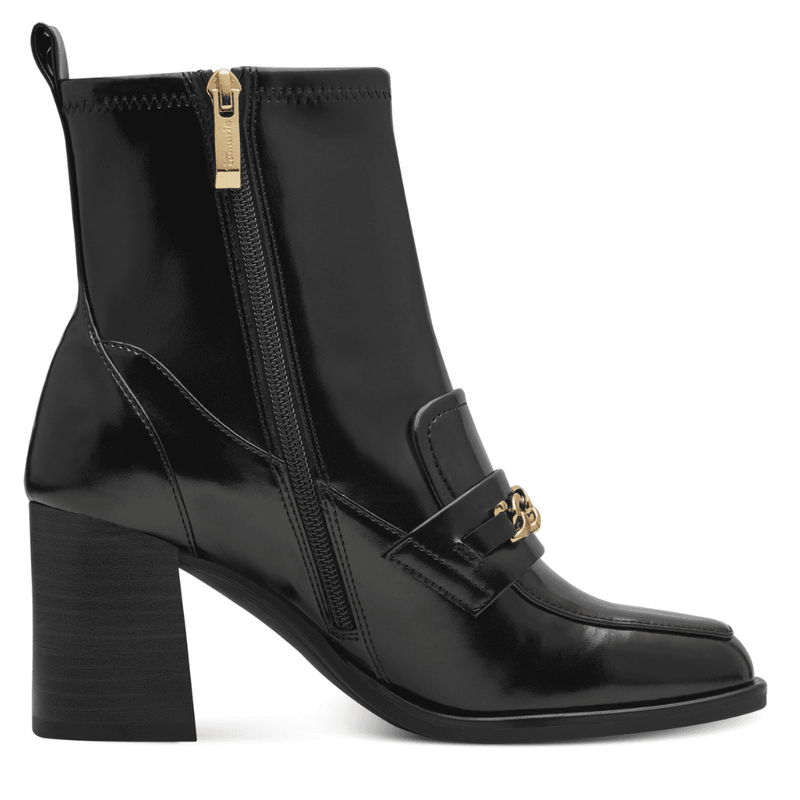 Womens Tamaris 25320 Black Hi-Shine Block Heel Long Ankle Boots - Black