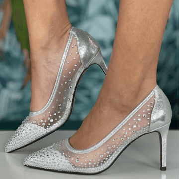 Womens Lunar Argo Mesh and Diamante Court Shoes - Silver