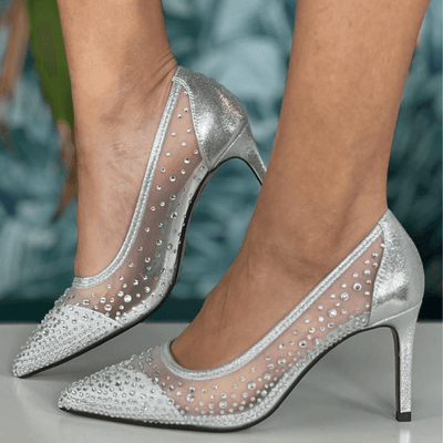 Womens Lunar Argo Mesh and Diamante Court Shoes - Silver