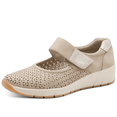 Womens Jana 24664 Taupe Lazer Cut Velcro Strap Shoes - Taupe