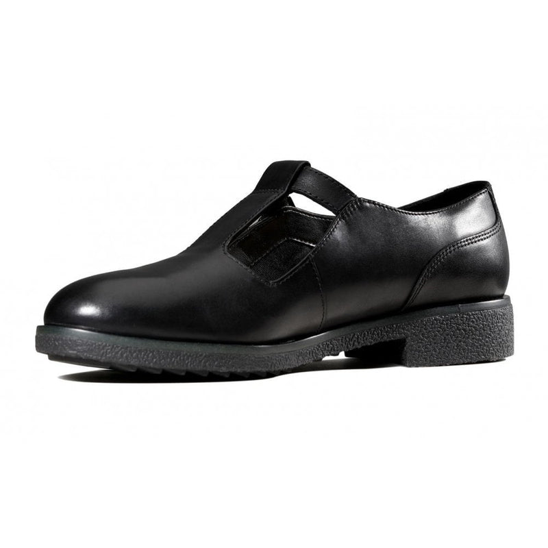 Girls Clarks Griffin Town Black Leather T-Bar Shoes - Black Leather