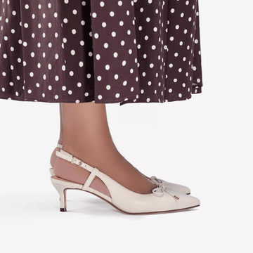 Womens Clarks Zarey Bow Slingback Kitten Heels - Cream