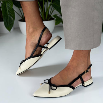 Womens Clarks Sensa15 Bow Cream Leather Sling Pumps - Cream Leather