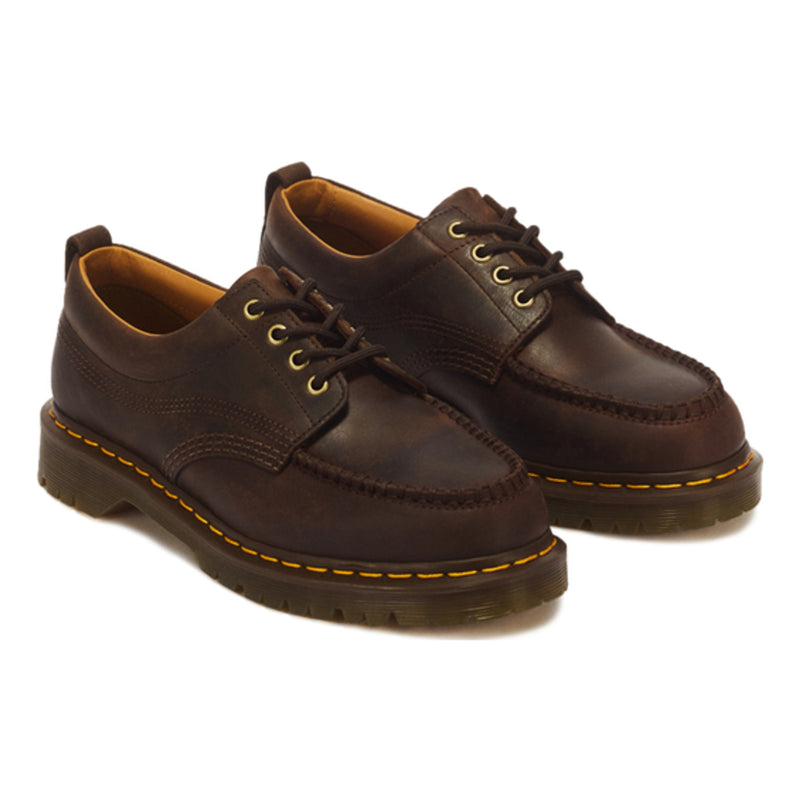 Mens Dr. Martens Lowell 4 Brown Crazy Horse Leather Moc Toe Casual Lace-up Shoes - Brown