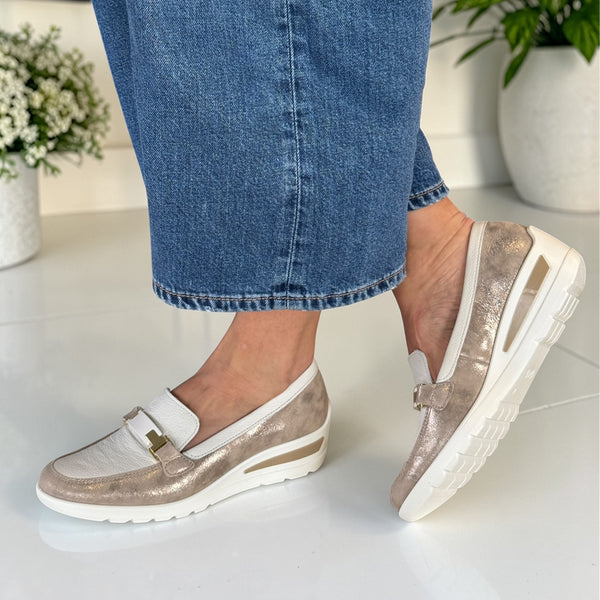 Womens Ara Zurich Metallic and Cream Wedge Shoes - Cream