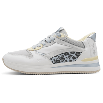 Womens Tamaris Comfort 83737 White Blue Leopard Elastic Lace Slip - White