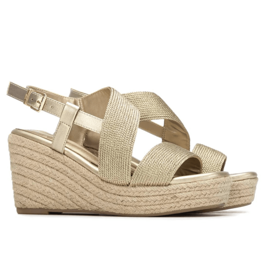 Womens Xti 145335 Gold Strappy Espadrille Wedge Sandals