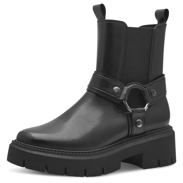 Womens Marco Tozzi 25431 Black Buckle Chunky Ankle Boots - Black