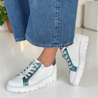 Womens Jose Saenz 2001 Side Zip Trainers - White And Blue Metallic