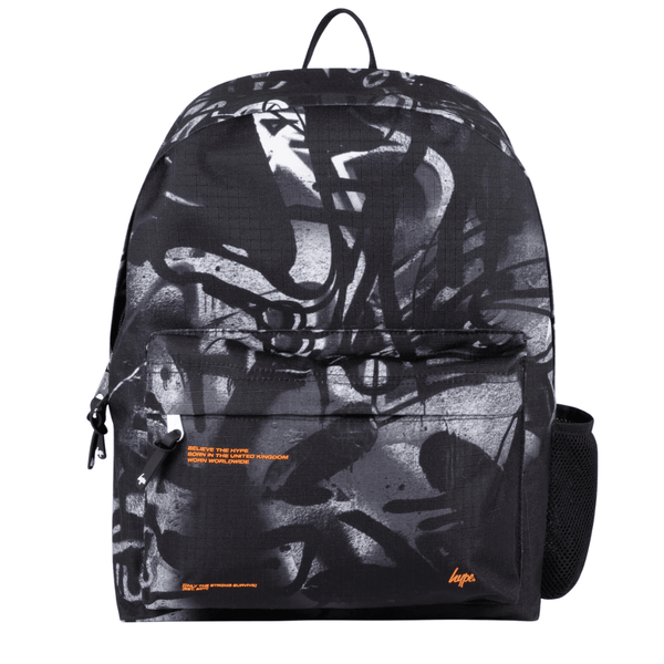 Boys Hype Black and White Mono Graffiti Iconic Backpack - Black