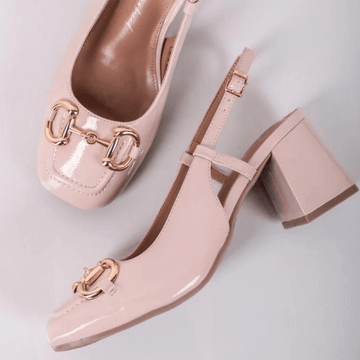 Womens Xti 142343 Pink Patent Block Heel Shoes - Nude Pink