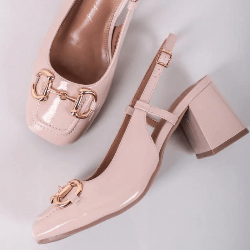 Womens Xti 142343 Pink Patent Block Heel Shoes - Nude Pink