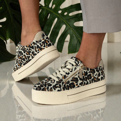 Womens Jana 23767 Print Platform Trainers - Beige Leopard