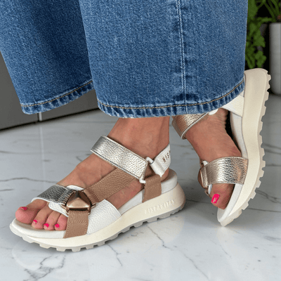 Womens Hispanitas 264807 Metallic Multi Sporty Strap Sandals - Almond
