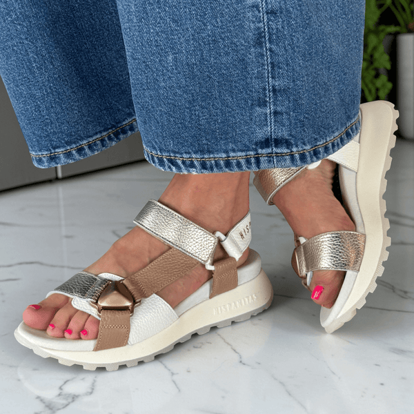 Womens Hispanitas 264807 Metallic Multi Sporty Strap Sandals - Almond