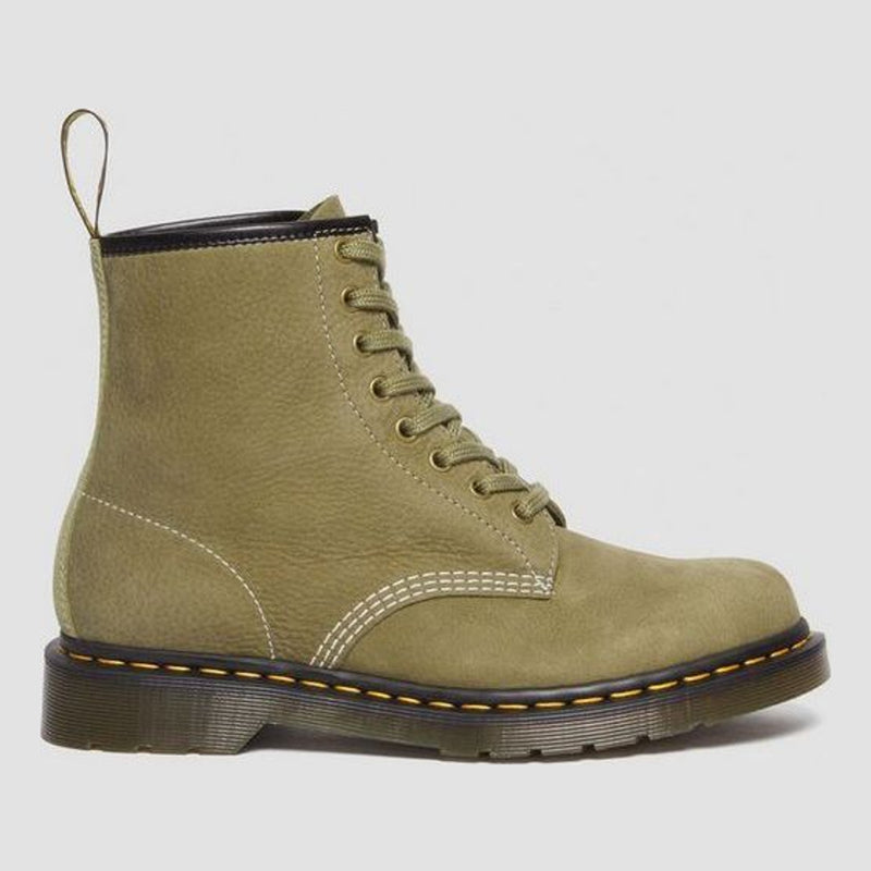 Unisex Dr. Martens 1460 Tumbled Muted Olive Nubuck Leather Ankle Boots - Muted Olive