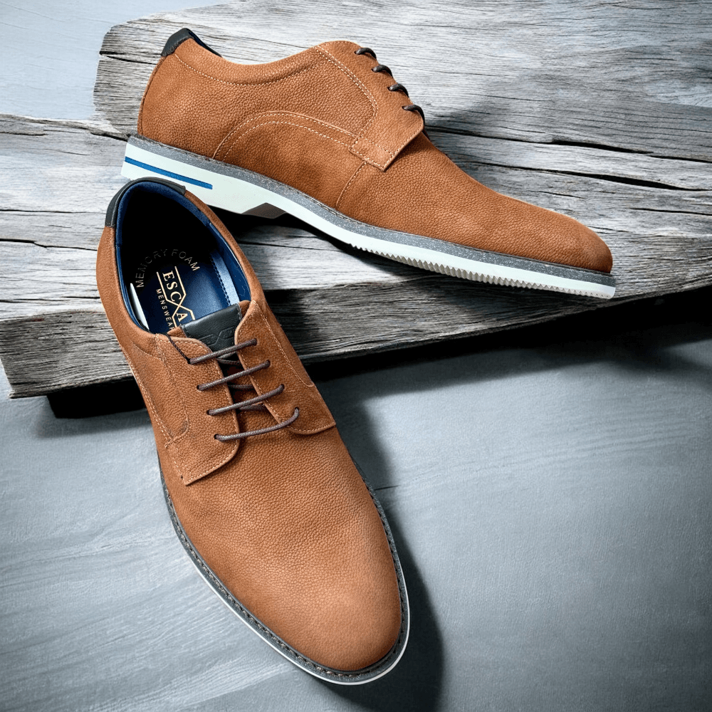 Mens Escape Hurstwood Nubuck Leather Lace Up Shoes - Brandy
