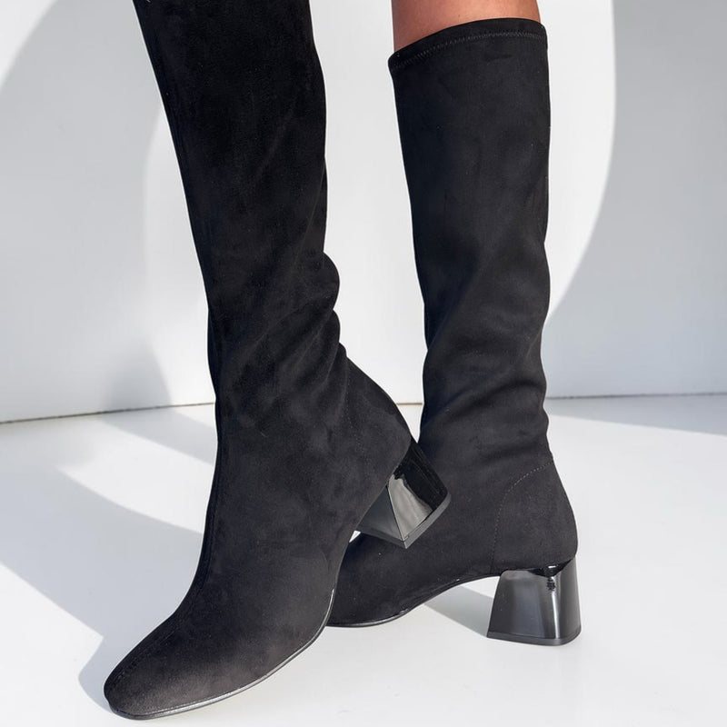 Womens Miss Elastic 75435 Suede Stretch Long Boots - Negro