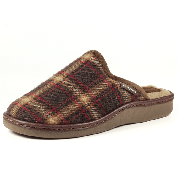 Goodyear Mens Frank Brown Check Mule Slippers - Brown