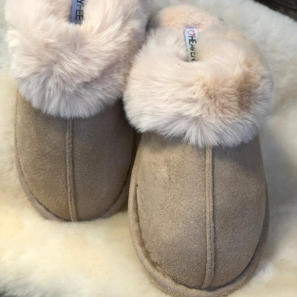 Infant Womens Heavenly Feet Fireside Fur Mule Slippers - Beige