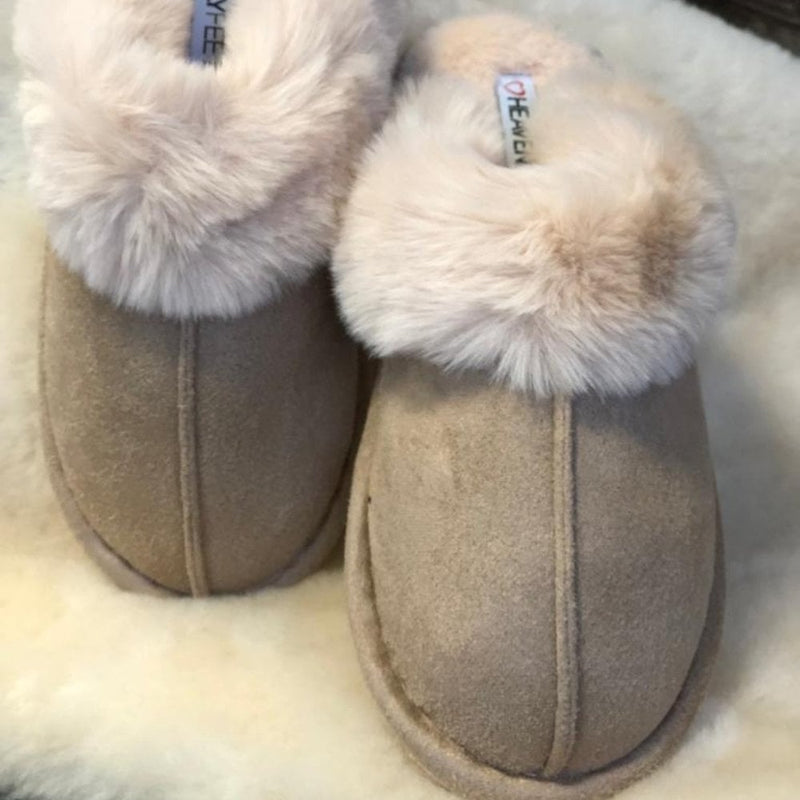 Infant Womens Heavenly Feet Fireside Fur Mule Slippers - Beige