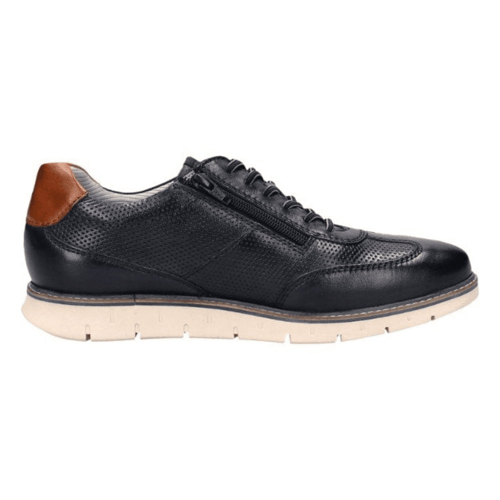 Bugatti Mens ARY01 Navy Perforated Side Zip Trainers