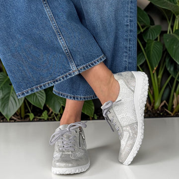 Womens Rieker 59501 Silver Floral Soft Leather Side Zip Shoes - Silver