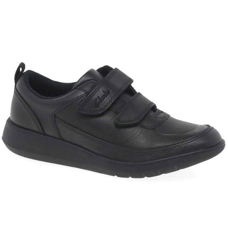 Clarks Scape Flare Boys Velcro School Shoe - Black
