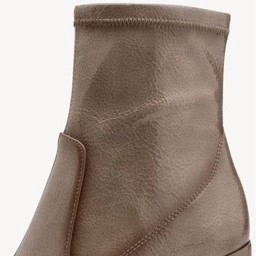 Womens Tamaris 25357 Taupe Stretch Patent Block Heel Ankle Boots - Taupe