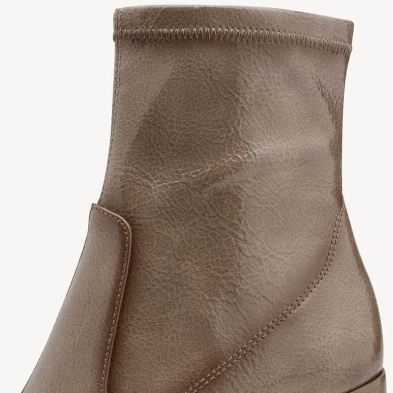 Womens Tamaris 25357 Taupe Stretch Patent Block Heel Ankle Boots - Taupe