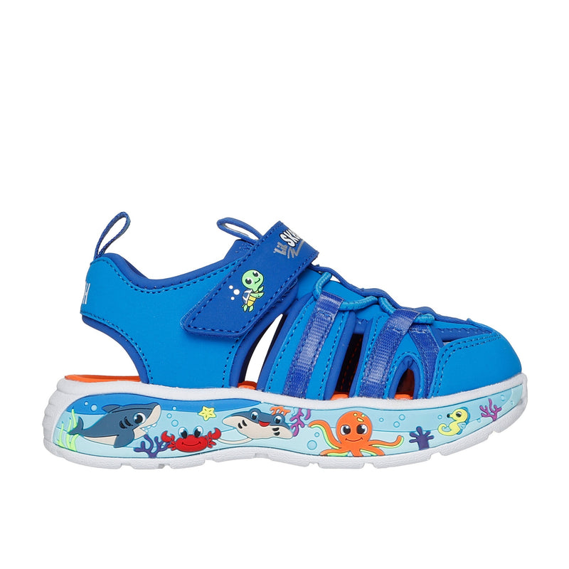 Boys Skechers 407041N Blue Underwater Creatures Fisherman Play Scene Splash Sandal - Infant - Blue