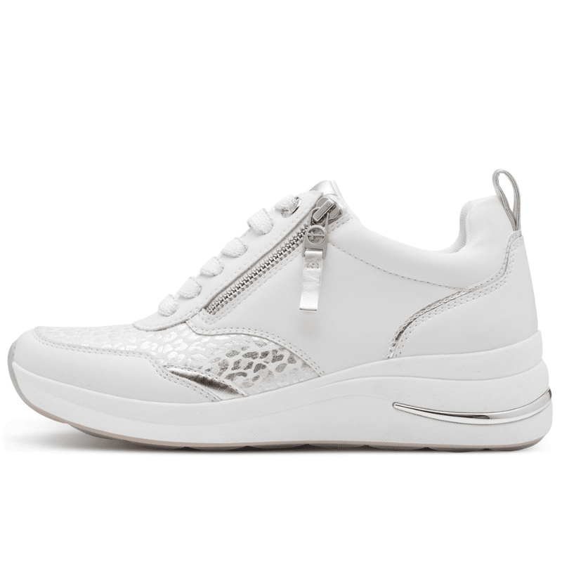 Womens Tamaris Comfort 83714 White Leopard Print Side Zip Wedge Trainers