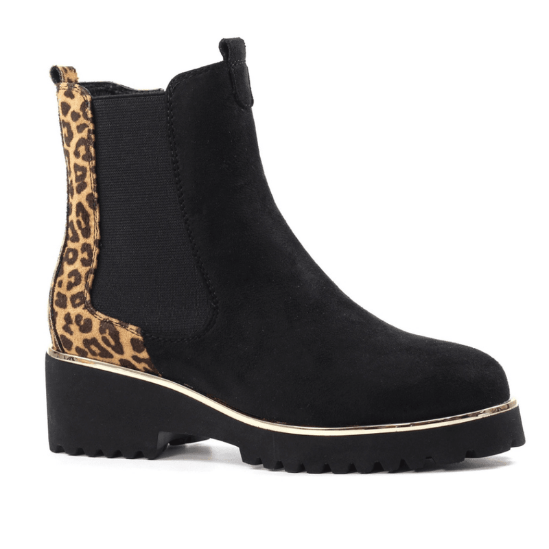 Womens Lunar Nakita Black and Leopard Chunky Chelsea Boots - Black