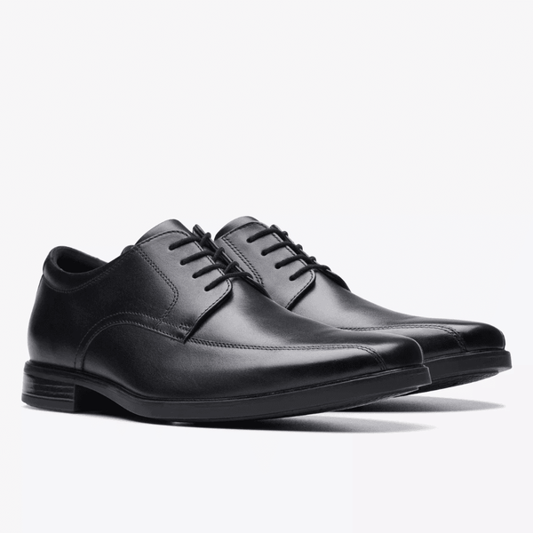 Boys Clarks Howard Over Leather Laced Up School Shoe - Black Leather