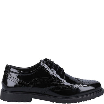 Girls Hush Puppies Verity Black Patent Senior School Shoes - Black Patent