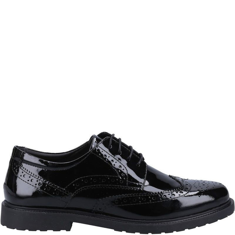 Girls Hush Puppies Verity Black Patent Senior School Shoes - Black Patent