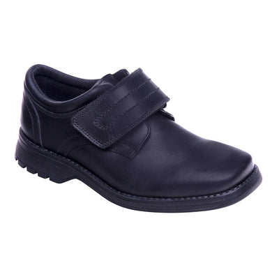 Term Class 2 Boys Black Leather Velcro School Shoes - Black