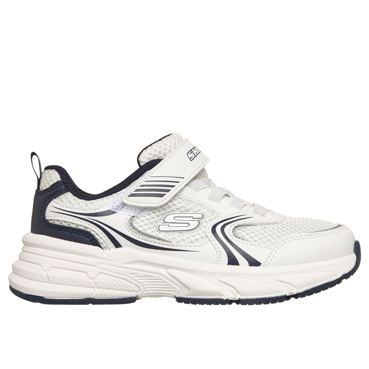 Boys Skechers 403857L White & Navy Sporty Retro-Graph Trainer - Junior