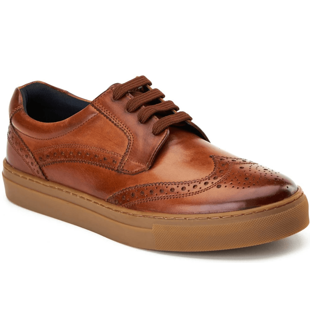 Mens Base London Clapton Washed Tan Leather Brogue Trainers