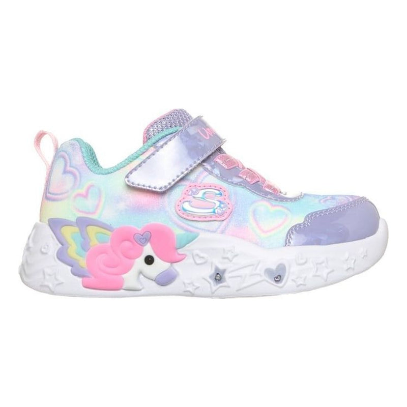 Toddler Girls Skechers S-Lights Unicorn Charmer - Lil Heart Sparkles Trainers - Lavender