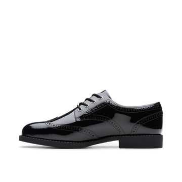 Girls Clarks Tapa Pure Youth School Shoes - Black Patent