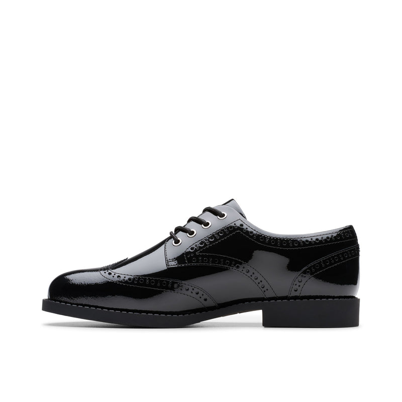 Girls Clarks Tapa Pure Youth School Shoes - Black Patent